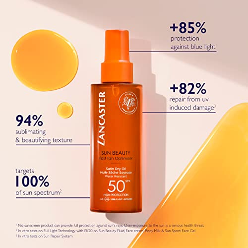 Lancaster Sun Beauty Satin Sheen Oil – SPF 30 Fast Tan Optimizer & Body Bronzer, 5 fl oz